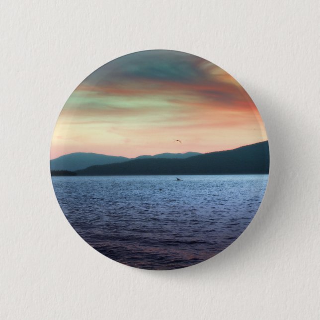 Kayak and Gull Return 2 Inch Round Button (Front)