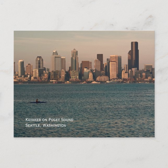 Kayak at Seattle Sunset Postcard (Front)