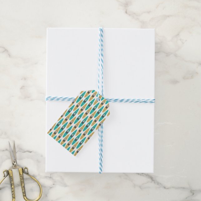 Kayak Boat Patterned Gift Tags (With Twine)