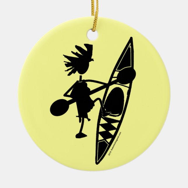 Kayak Canoe Joyful Silhouette Ceramic Ornament (Front)