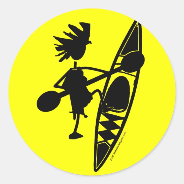 Kayak Canoe Joyful Silhouette Classic Round Sticker (Front)