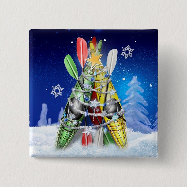 Kayak Christmas Tree 2 Inch Square Button (Front)