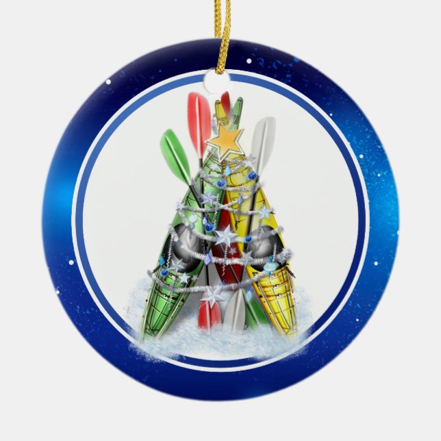 Kayak Christmas Tree Ceramic Ornament (Front)