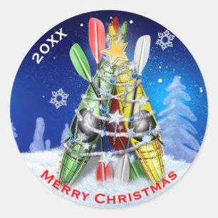 Kayak Christmas Tree custom Classic Round Sticker