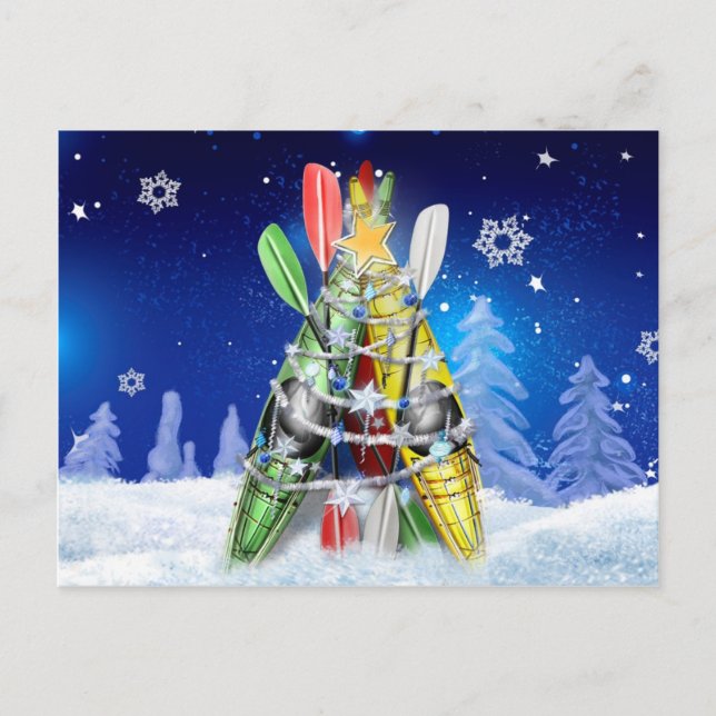 Kayak Christmas Tree Holiday Postcard (Front)