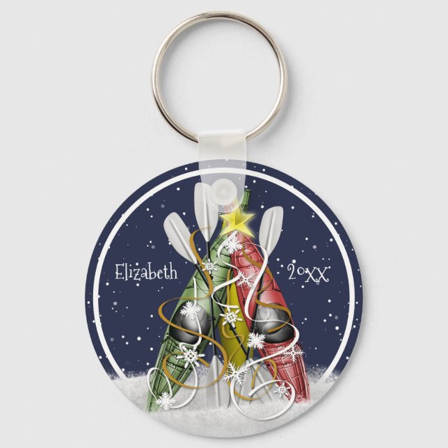 Kayak Christmas Tree kayaking paddling custom Keychain (Front)