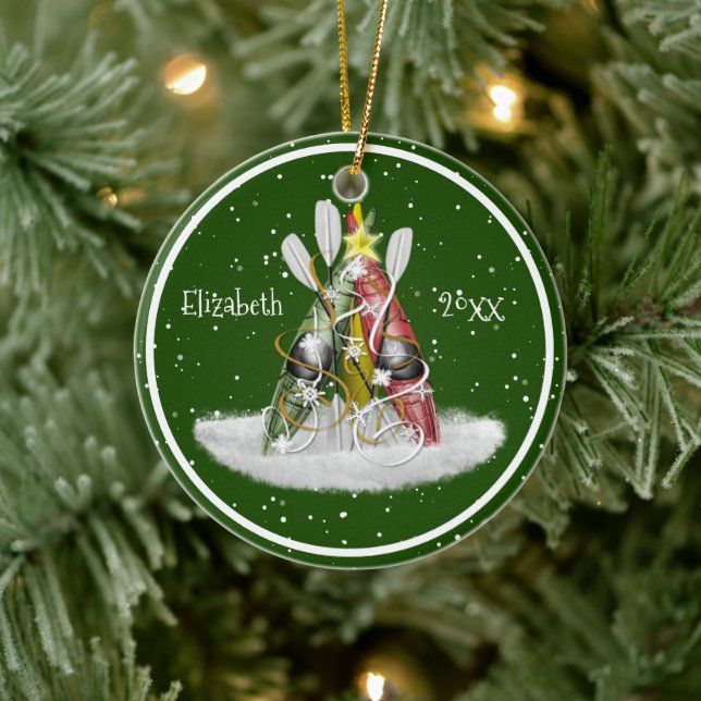 Kayak Christmas Tree kayaks paddles personalized Ceramic Ornament (Tree)