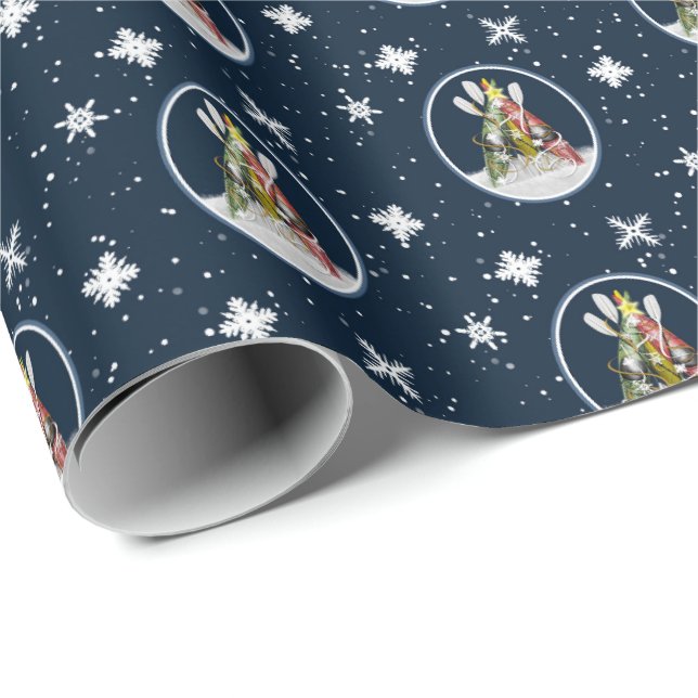 Kayak Christmas Tree pattern festive kayaks blue Wrapping Paper (Roll Corner)