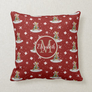 Kayak Christmas Tree pattern monogrammed Throw Pillow