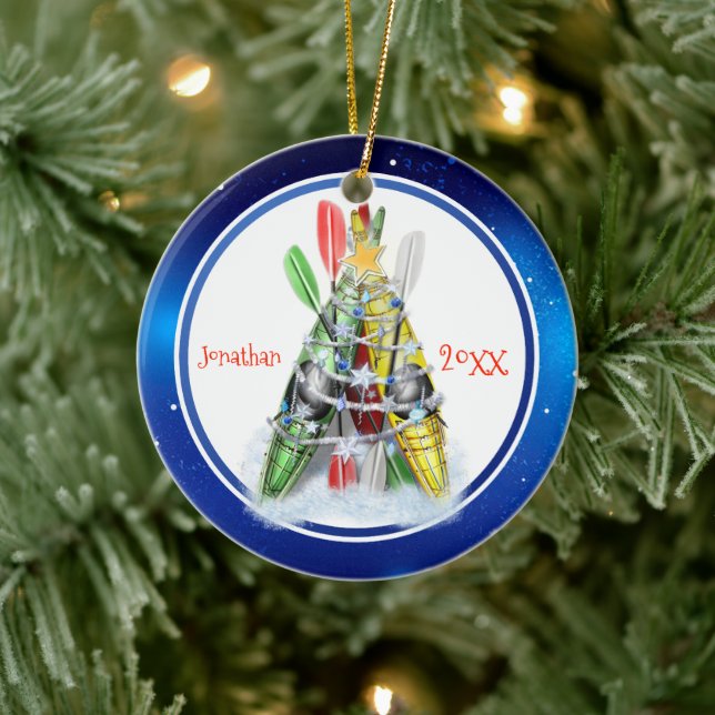 Kayak Christmas Tree personalized Ceramic Ornament (Tree)