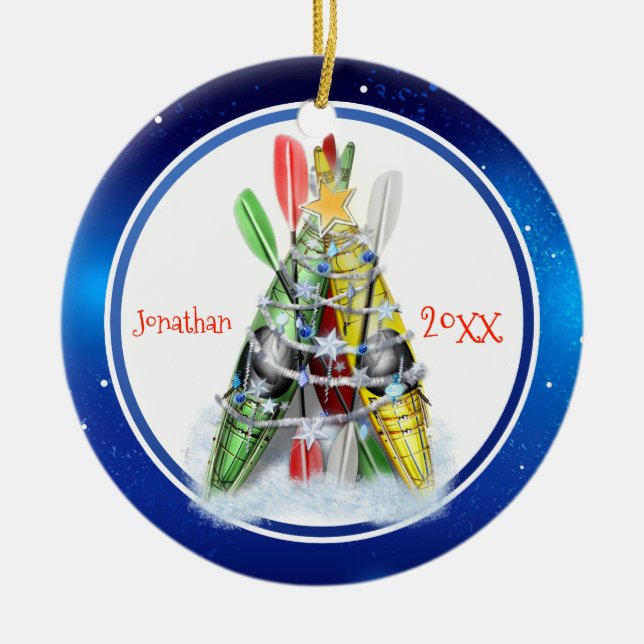 Kayak Christmas Tree personalized Ceramic Ornament (Front)