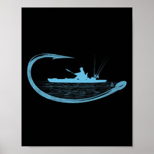Kayak Fisherman Fishing Hook Graphic Kayaker Angli Poster