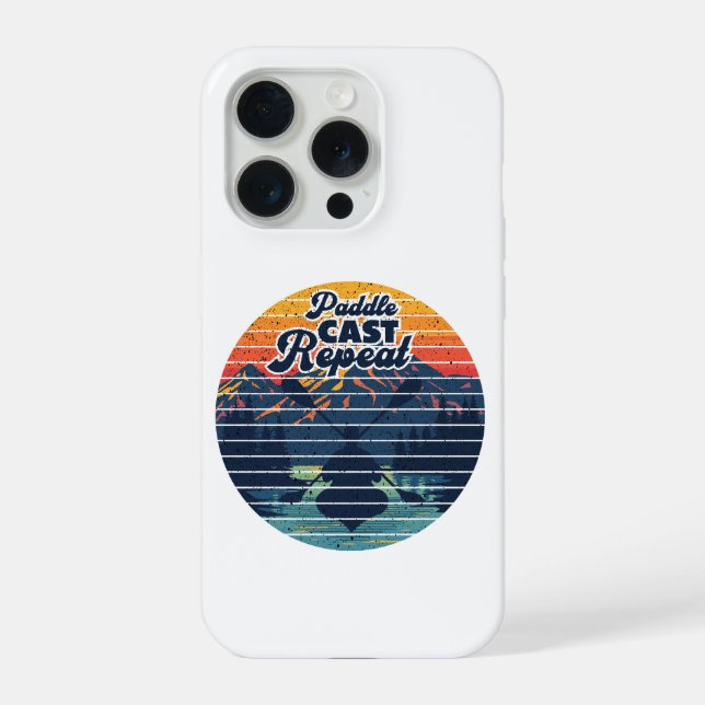 Kayak Fishing Paddle Retro Sunset iPhone Case (Back)