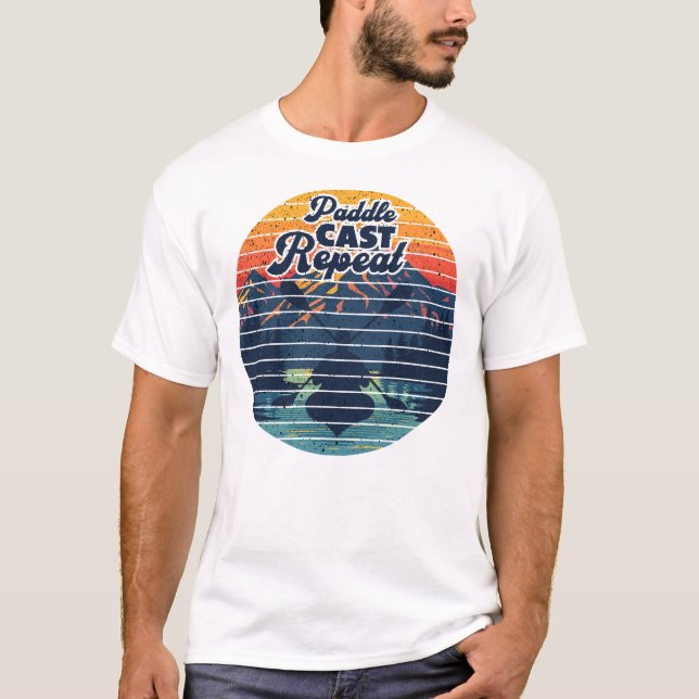 Kayak Fishing Paddle Retro Sunset T-Shirt (Front)