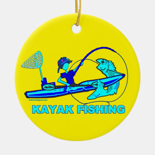 Kayak Fishing Royal Blue Aqua Ceramic Ornament (Front)