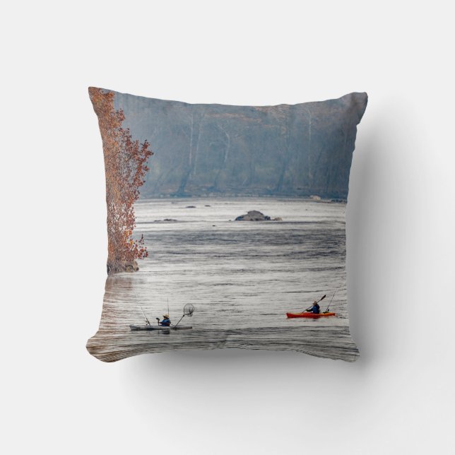 Kayak Fishing Throw Pillow (Front)