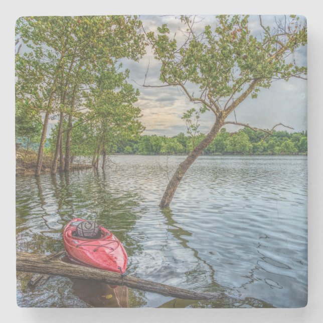 Kayak Floating On Table Rock Lake Stone Coaster (Front)