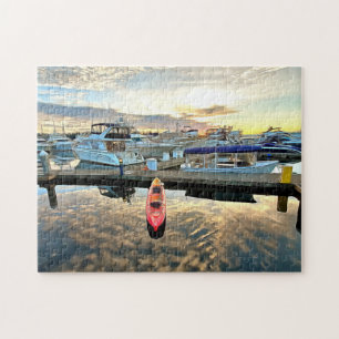 Kayak Floating Over Clouds and Sunset Reflection Jigsaw Puzzle