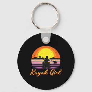 Kayak Girl Funny Kayaking Sunset Kayaker Boating B Keychain