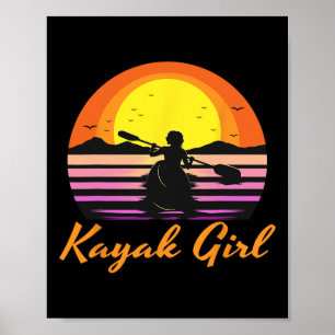 Kayak Girl Funny Kayaking Sunset Kayaker Boating B Poster