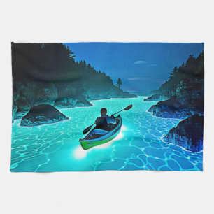 Kayak in Glowing Water Design Kitchen Towel