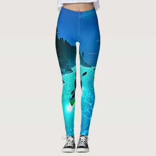 Kayak in Glowing Water Design Leggings