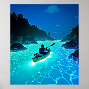 Kayak in Glowing Water Design Poster