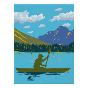 Kayak in Lake Josephine in Glacier National Park Poster