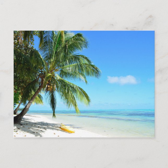 Kayak jaune sur la carte postale de plage de sable (Devant)