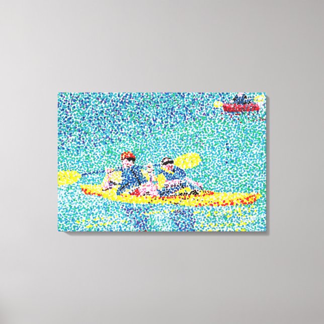 Kayak River Scene in Pointillism, Wrapped Canvas (Front)