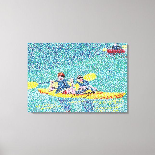 Kayak River Scene in Pointillism, Wrapped Canvas (Front)
