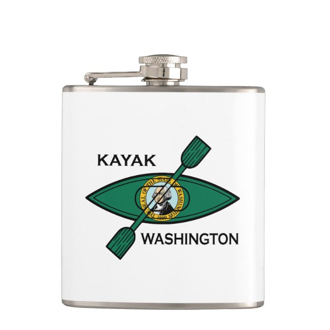 Kayak Washington State Flag Hip Flask (Front)