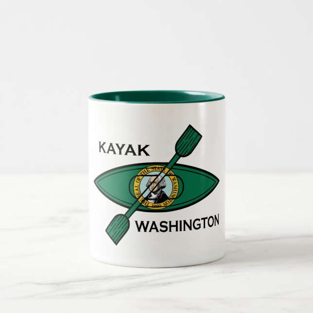 Kayak Washington State Flag Two-Tone Coffee Mug (Center)