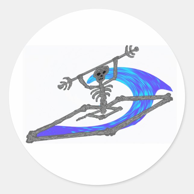 Kayak Wavey Bones Classic Round Sticker (Front)