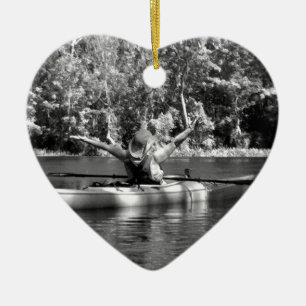 kayak woman ceramic ornament