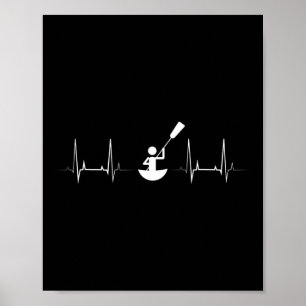 Kayaker Ekg Heartbeat Paddling Boat Lover Canoeing Poster