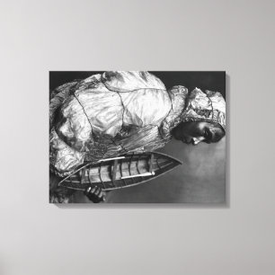 Kayaker wearing water-proof jacket with toy boat canvas print