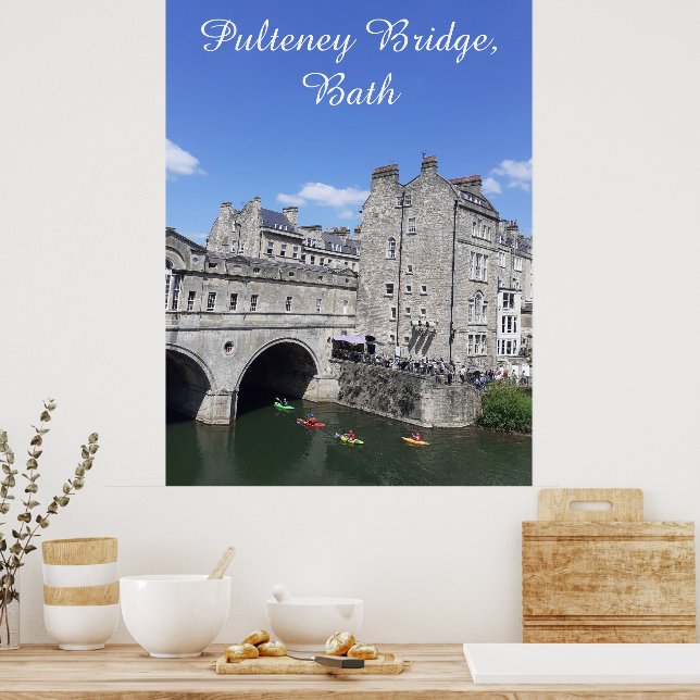 Kayakers at Pulteney Bridge, Bath, Great Britain Poster (Kitchen)