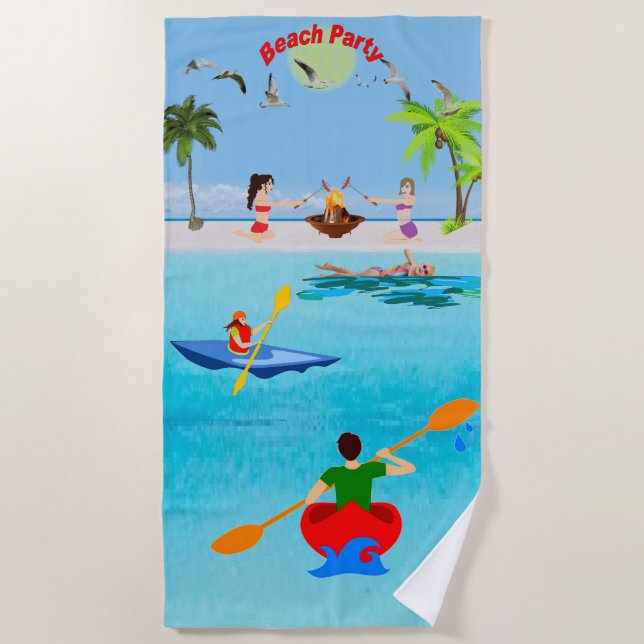 Kayaking Beach Party Beach Towel (Front)