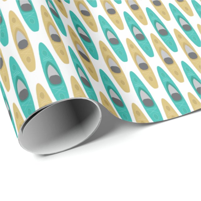 Kayaking Blue Beige Boat Pattern Wrapping Paper (Roll Corner)