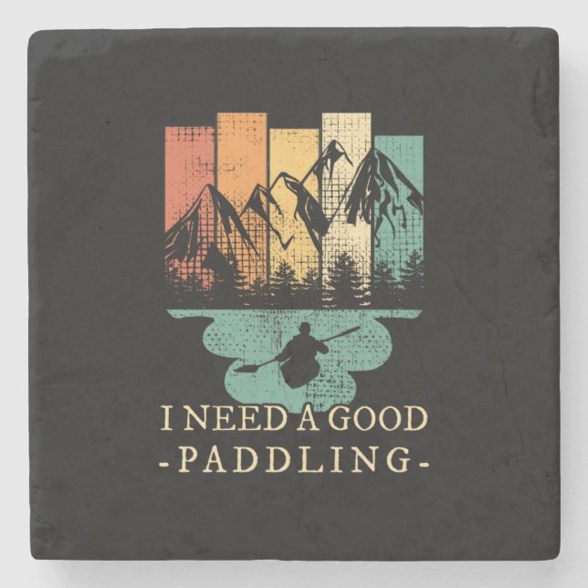 Kayaking Canoeing Retro Stone Coaster (Front)