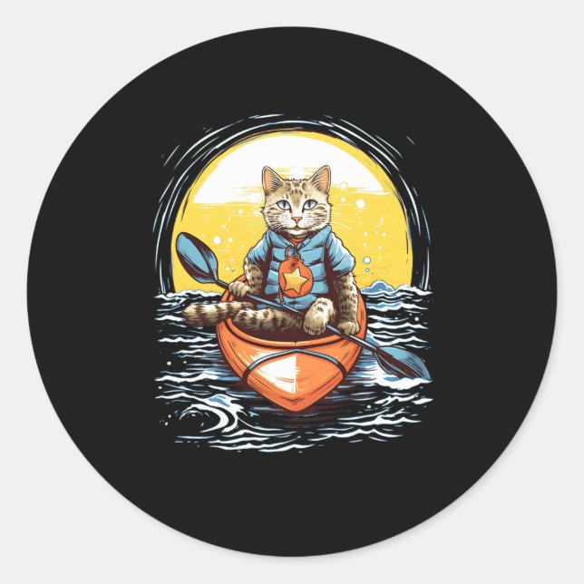 Kayaking Cat Kayaker Kayak Canoe Paddle Canoeing Classic Round Sticker (Front)