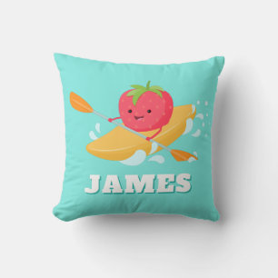 Kayaking Cute Strawberry Throw Pillow