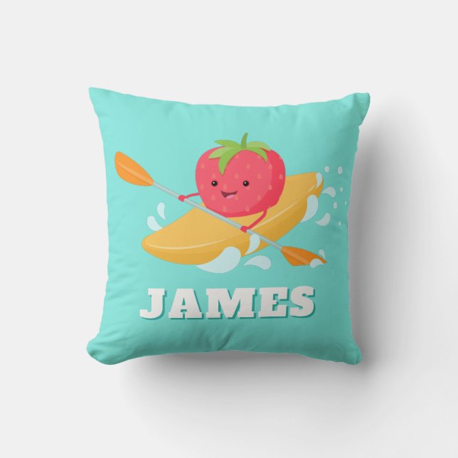 Kayaking Cute Strawberry Throw Pillow (Front)