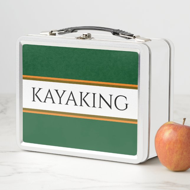 KAYAKING Forest Green White Orange Racing Stripes Metal Lunch Box (In Situ)