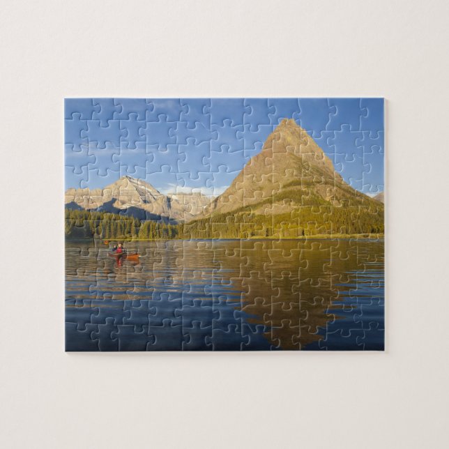 Kayaking in Swiftcurrent Lake at sunrise in the Jigsaw Puzzle (Horizontal)
