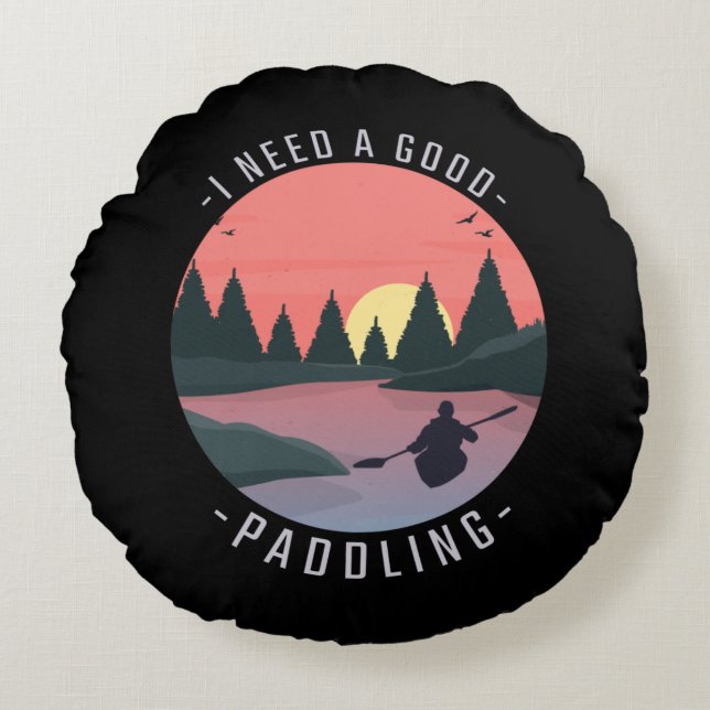 Kayaking Kayak Paddling Round Pillow (Front)