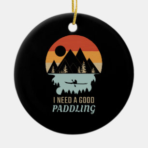Kayaking Mountains Retro Ceramic Ornament