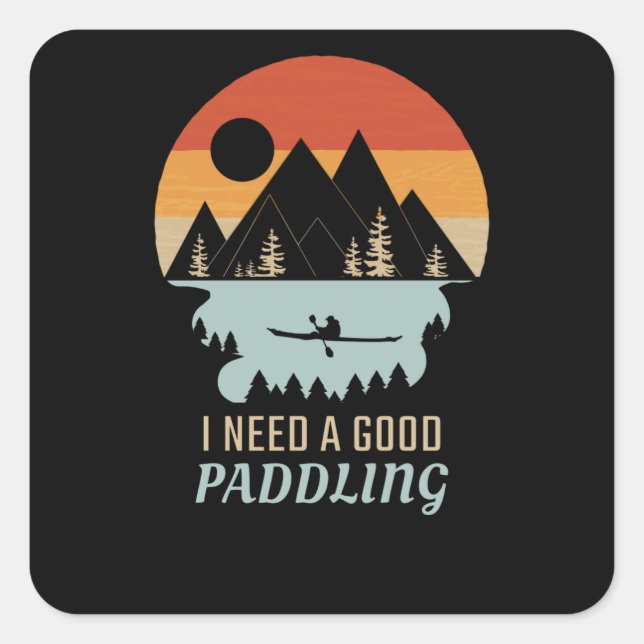 Kayaking Mountains Retro Square Sticker (Front)