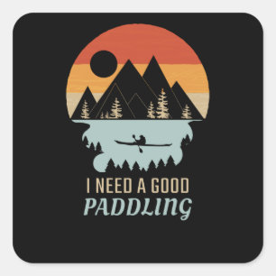 Kayaking Mountains Retro Square Sticker
